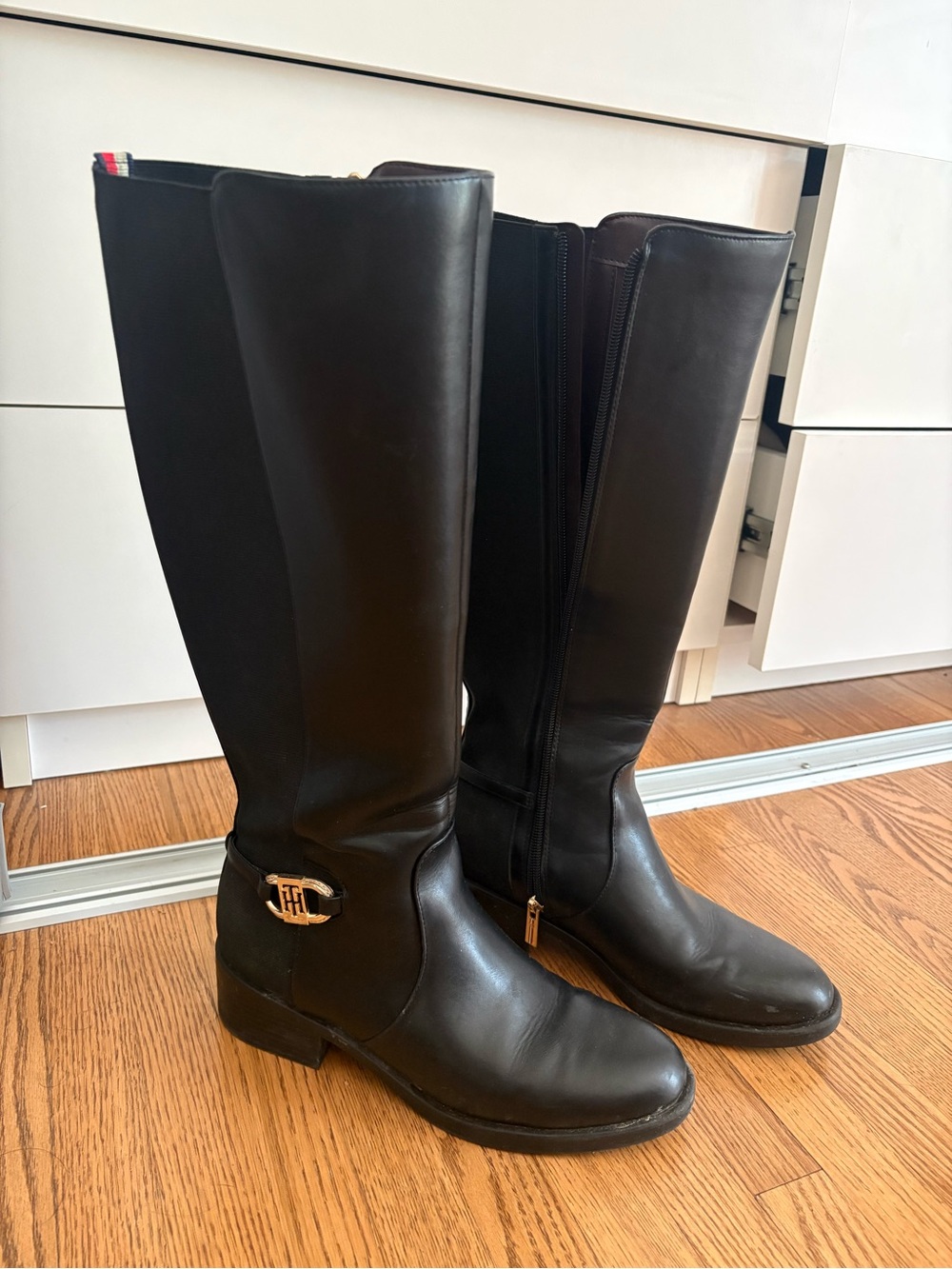 Tommy Hilfiger Black Leather Knee-high Riding Boots